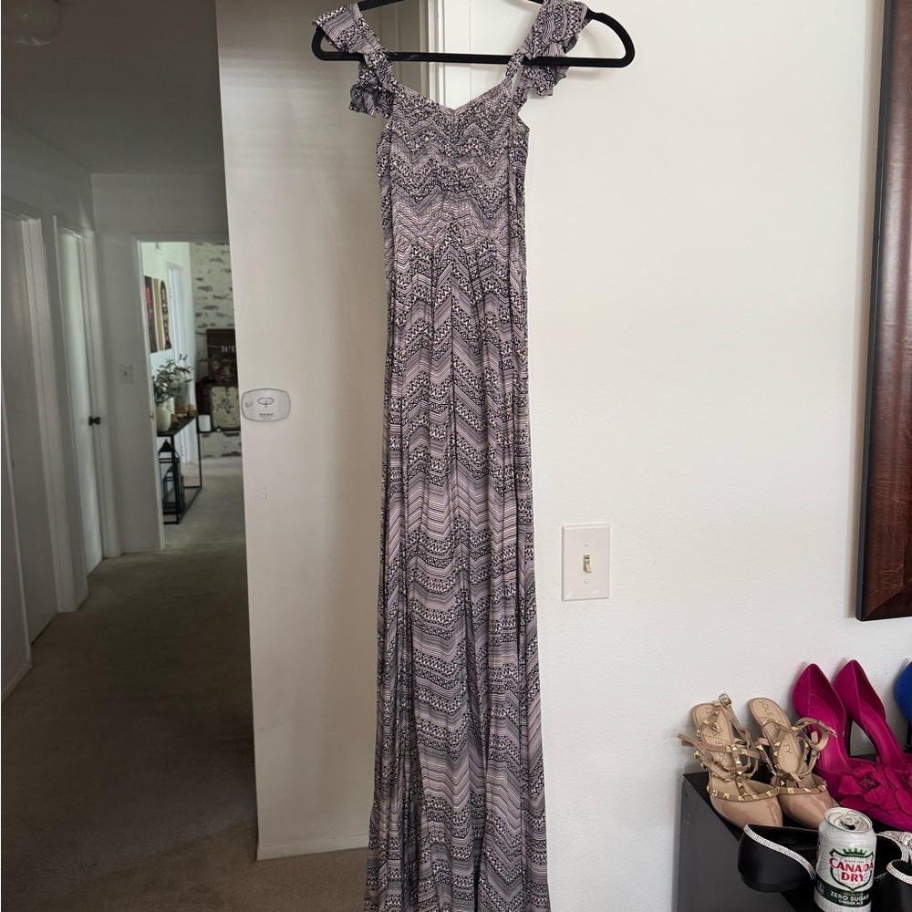 Tiare Hawaii Lavender and Navy  Patterned Maxi Dress